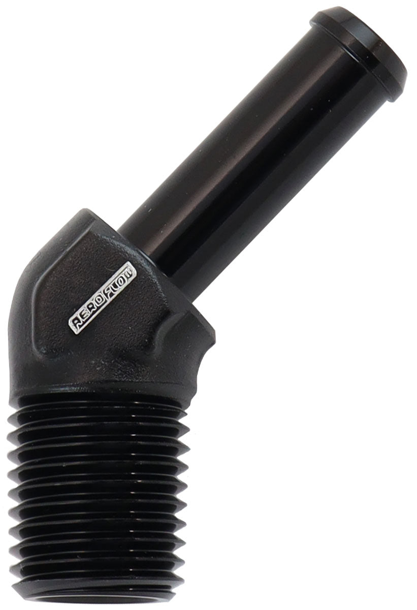 45 Deg 1/4" NPT To 5/16" Barb Black Straight Male To Male AF845-04-05BLK - Aeroflow