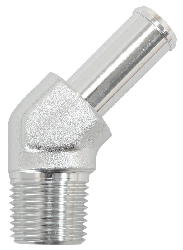 45 Deg 1/2" NPT To 5/8" Barb Silver 45 Deg Male To Male AF845-10ANS - Aeroflow