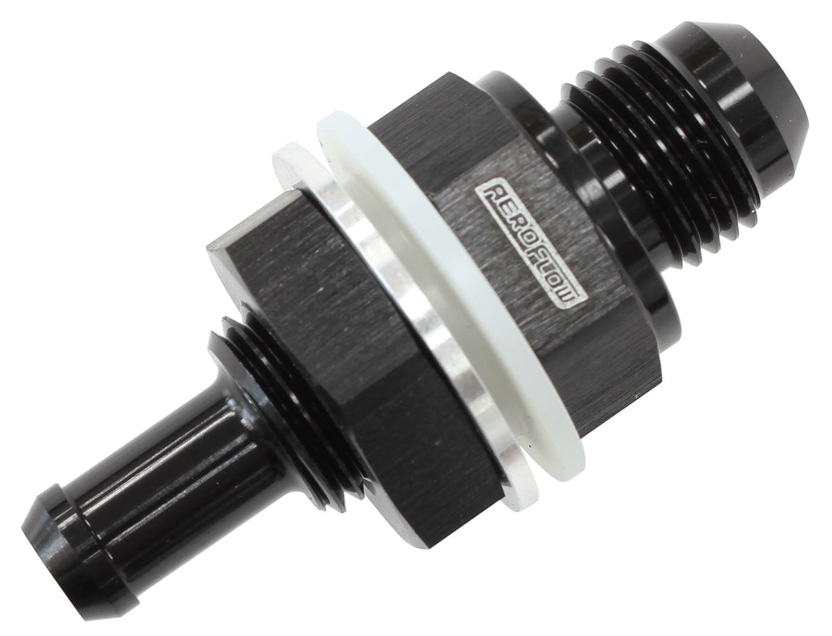 -8AN Bulkhead Fitting With 1/2 Barb For Push On Hose AF927-08-08BLK - Aeroflow