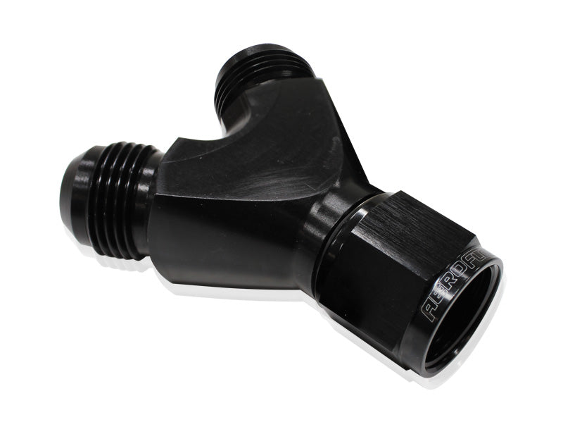 Y Piece -10 Swivel Nut 2X -8AN Black AF931-10-08BLK - Aeroflow