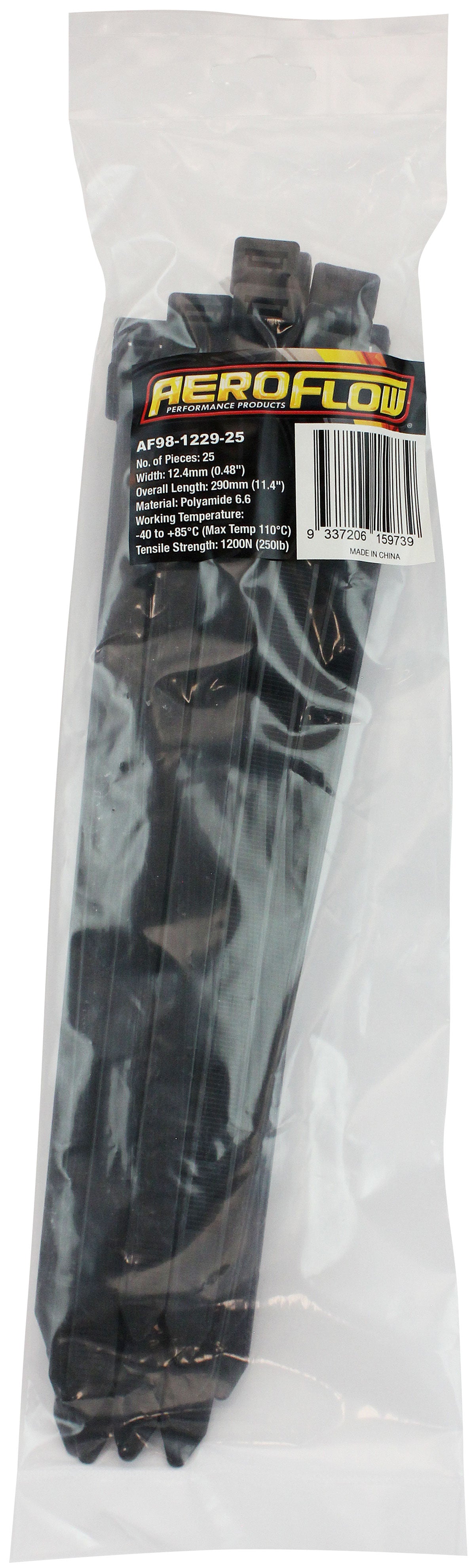 Cable Ties 12.4mm x 290mm 25 Pack Black Zip Tie PA66 AF98-1229-25 - Aeroflow