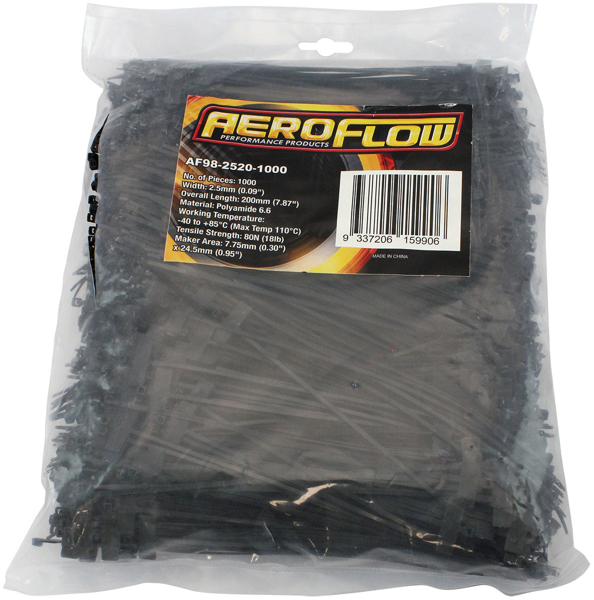 Marker Cable Ties 2.5mm x 200mm1000 Pack White Zip Tie PA66 AF98-2520-1000 - Aeroflow