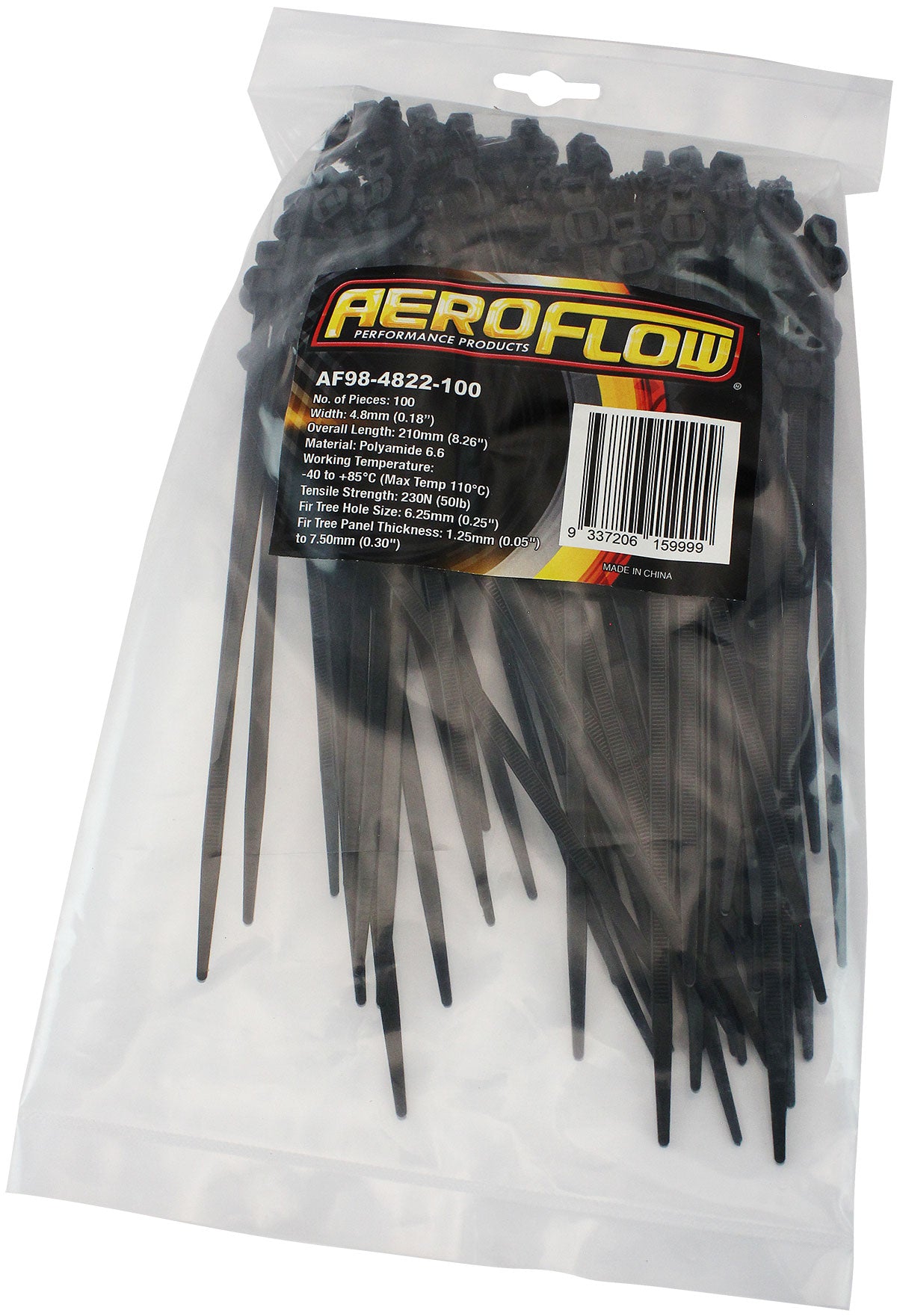 Fir Tree Cable Tie 4.8 x 210mm 2 Piece 100 Pack Black Zip Ties AF98-4822-100 - Aeroflow