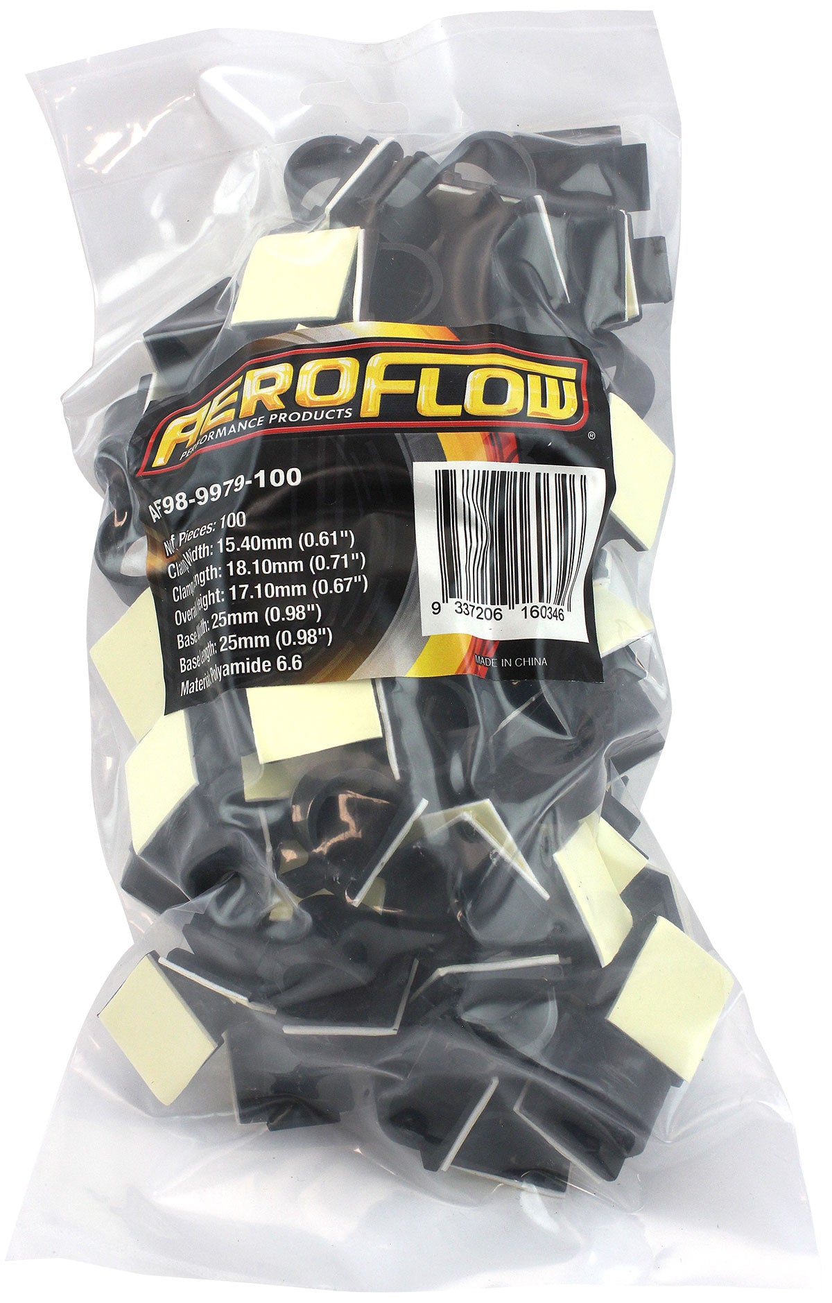 Cable Tie Mount Clamp 16mm Max Bundle PA66 3M Adhesive 100 Pac AF98-9979-100 - Aeroflow