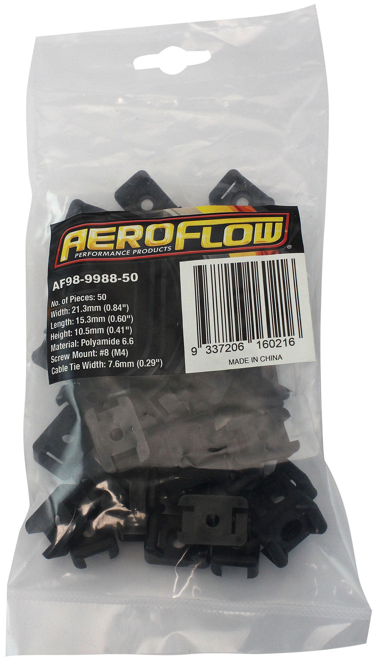 Cable Tie Screw Mounts 22mm x 16mm M4 Hole PA66 50 Pack AF98-9988-50 - Aeroflow