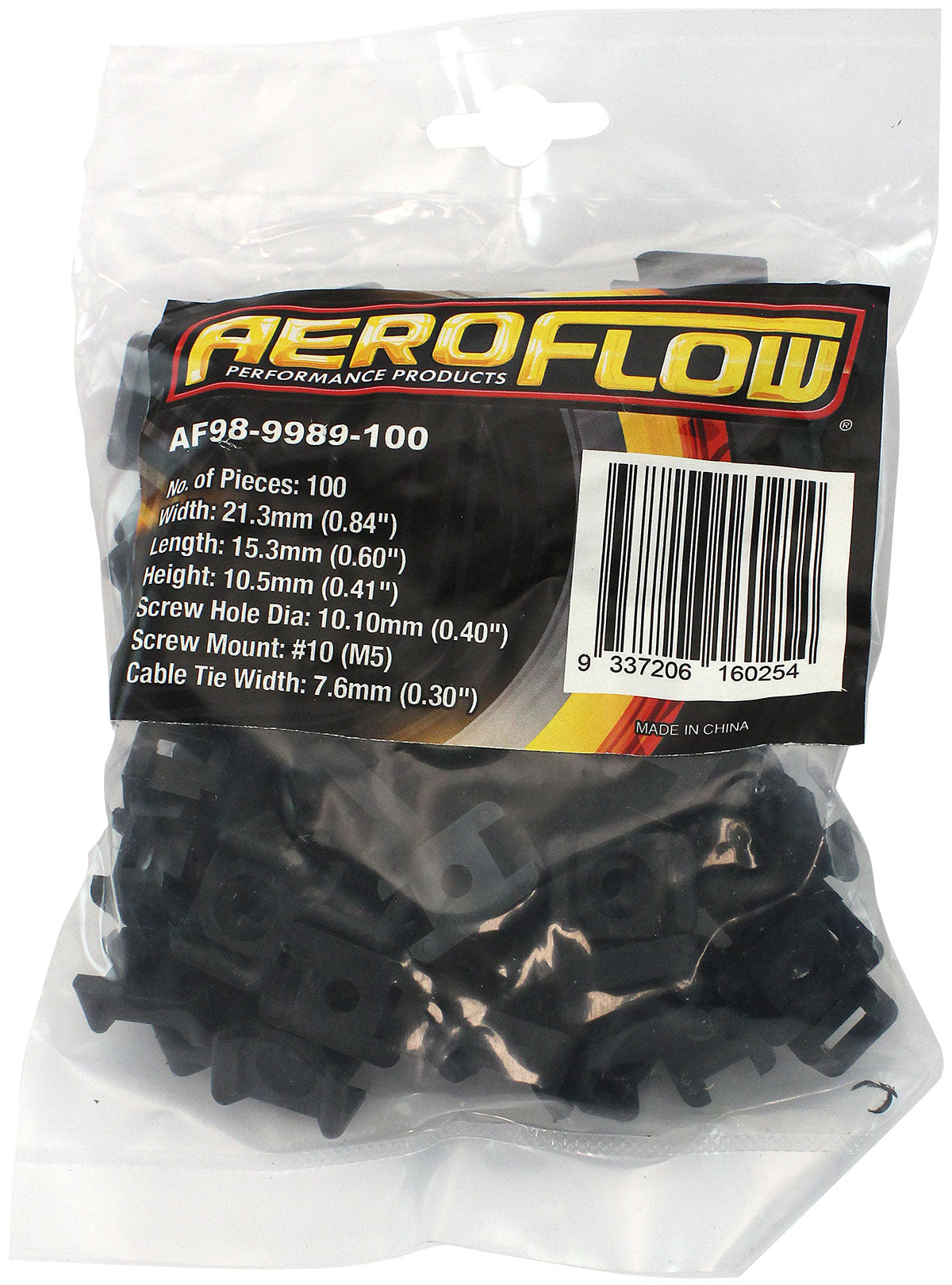 Cable Tie Screw Mounts 21mm x 10.1mm M5 Hole PA66 100 Pack AF98-9989-100 - Aeroflow