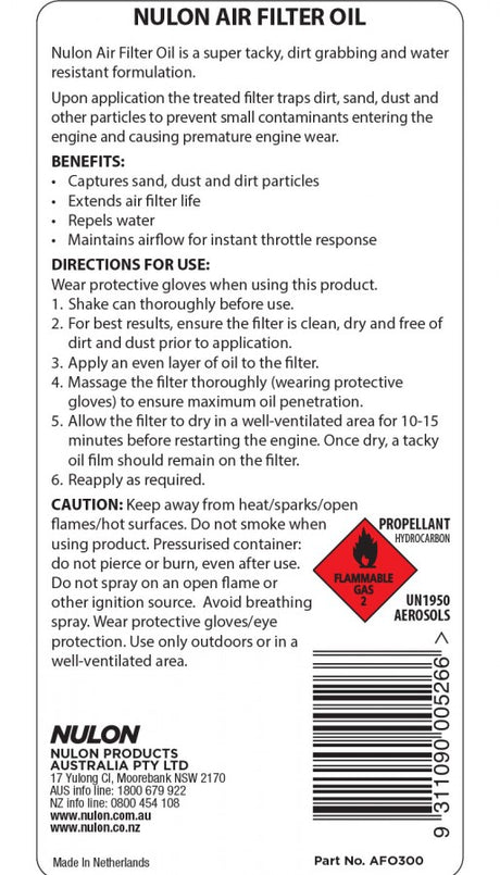 Pro-Strength Air Filter Oil 300ml - Nulon