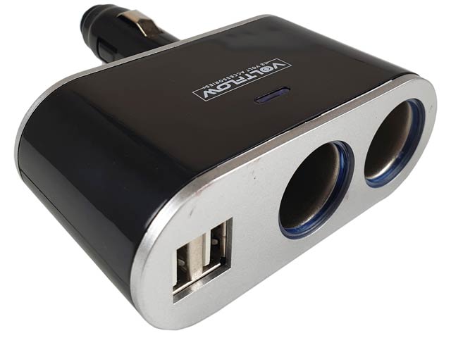 Twin 12V Accessory Socket + Twin Usb 3.1AMP 90 Degree Swivel Plug - Voltflow