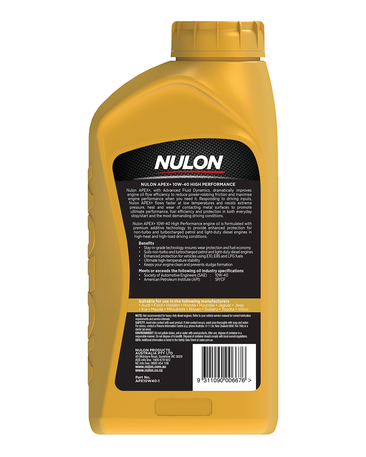 APEX+ 10W-40 High Performance - Nulon | Universal Auto Spares