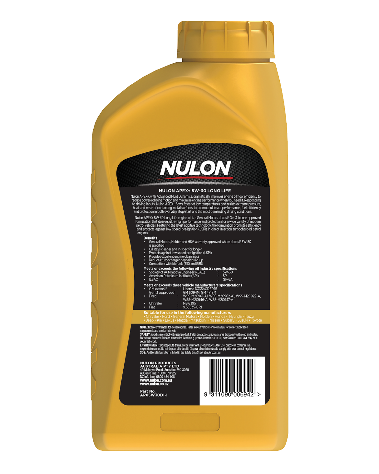 APEX+ Full Synthetic 5W-30 Long Life - Nulon