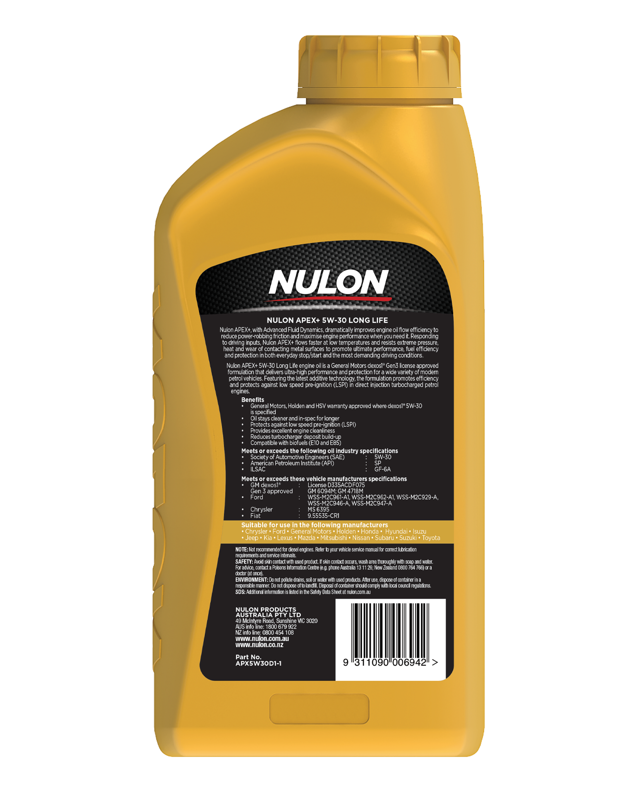 APEX+ Full Synthetic 5W-30 Long Life - Nulon