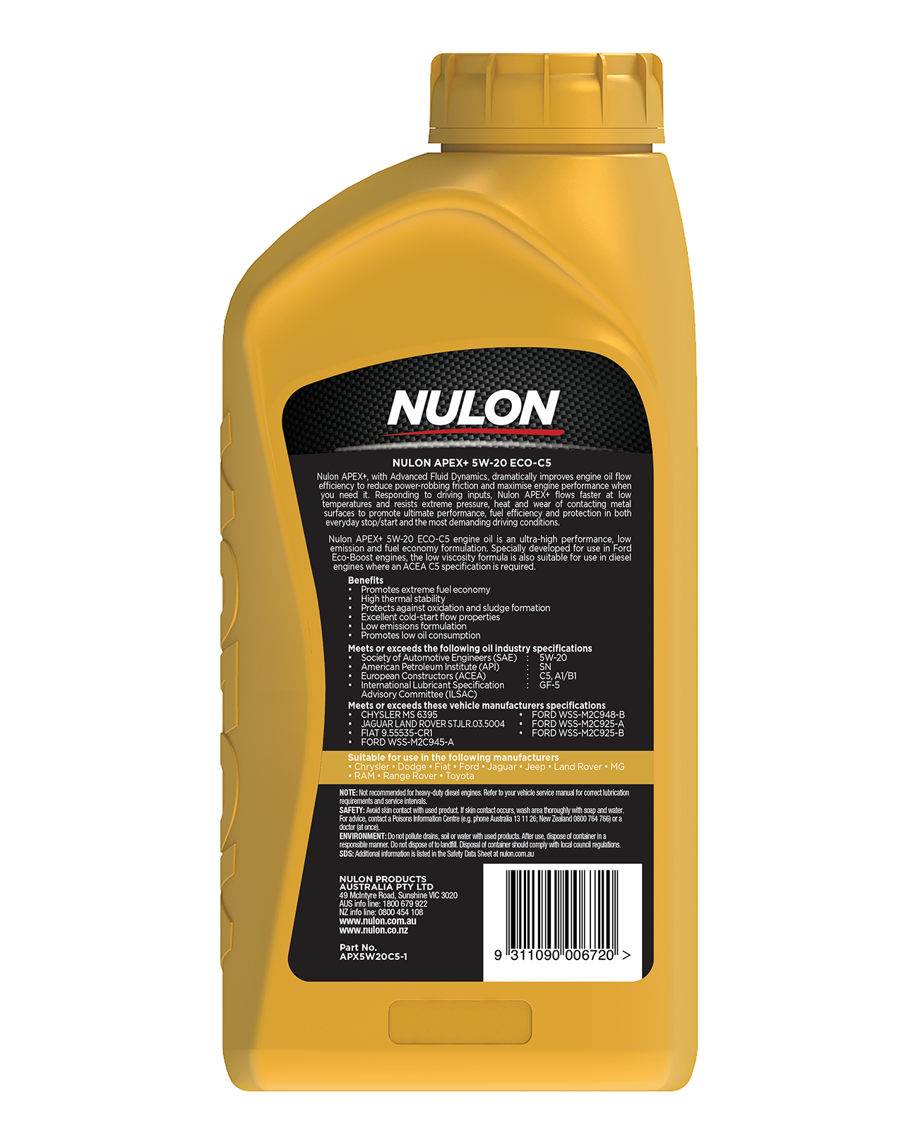 APEX+ 5W-20 ECO-C5 - Nulon