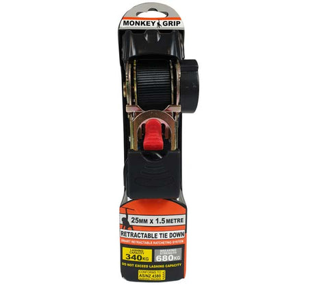 Auto Retractable Tie Down Ratchet Type 25mm x 1.5M - Monkey Grip
