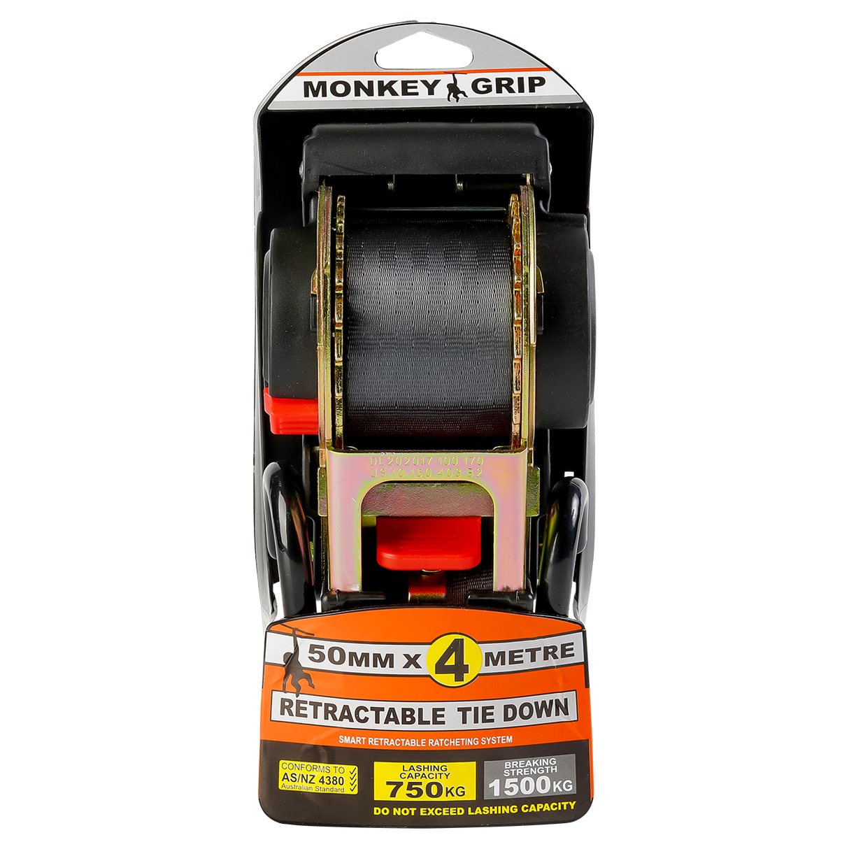 Auto Ratchet Tie Down 50mm x 4.0m 750kg 1pc - Monkey Grip