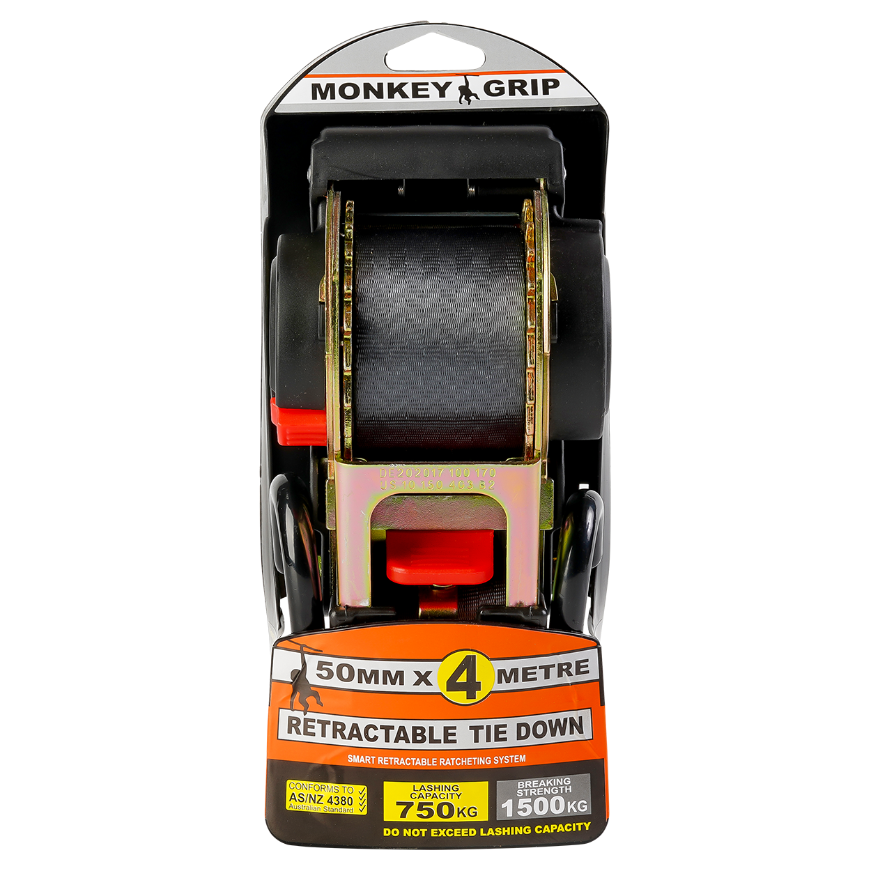 Auto Ratchet Tie Down 50mm x 4.0m 750kg 1pc - Monkey Grip