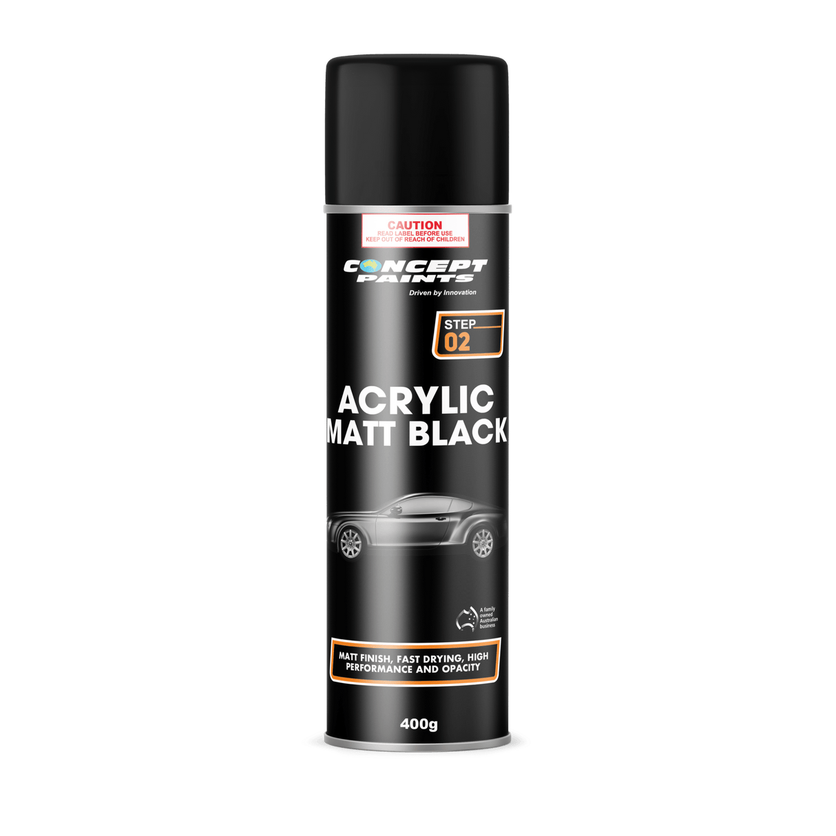Acrylic Satin Black High Satin Finish Aerosol 400g - Concept Paints