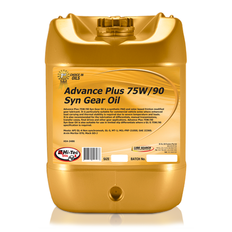 Advance Plus 75W/90 SYN Gear Oil - Hi-Tec Oils