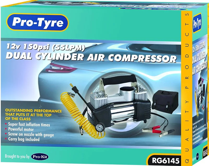 12V Air Compressor 150psi Super Heavy Duty Dual Cylinder - Pro Tyre