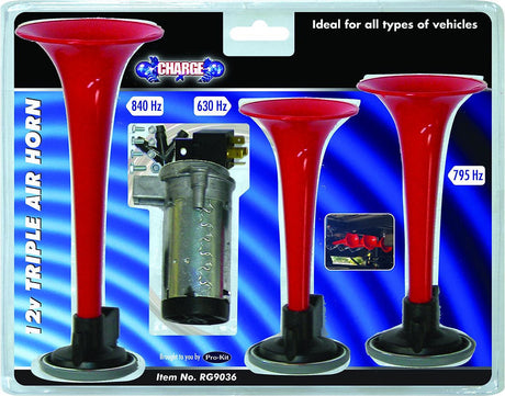 Air Horn Triple 630Hz, 795Hz, 840Hz With Compressor & All Fittings - Charge