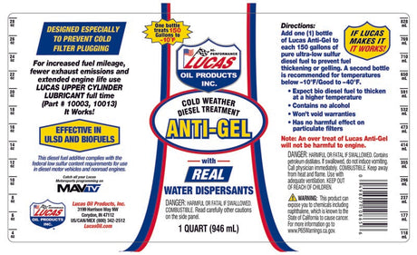 Anti-Gel Cold Weather Diesel Treatment 1 Quart - Lucas Oil