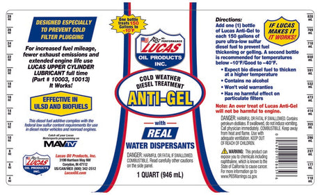 Anti-Gel Cold Weather Diesel Treatment 1 Quart - Lucas Oil | Universal Auto Spares
