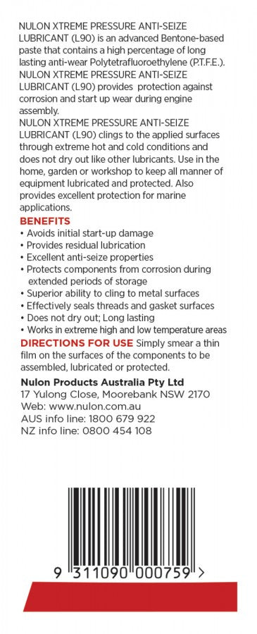 Anti Seize Xtreme Pressure Anti-Seize Lubricant 125ml - Nulon