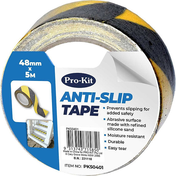 Anti-Slip Tape Yellow & Black 48mm x 5m Durable, Abrasive Surface - Pro-Kit