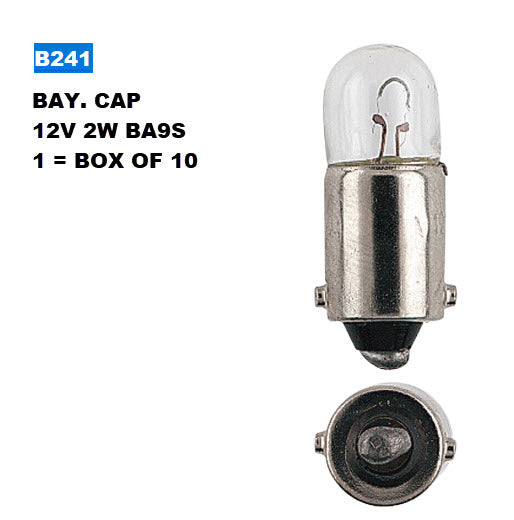 Bay. Cap 12V 2W BA9S 1 = Box OF 10 B241 - eXelite | Universal Auto Spares
