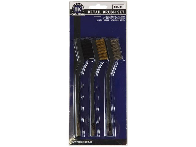 Wire Brush Set 3 Piece 7" Plastic Handles 1 of Nylon, Steel, Brass - Tool King