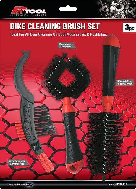Bike Cleaning Brush Set With 3 Pieces - PK Tools