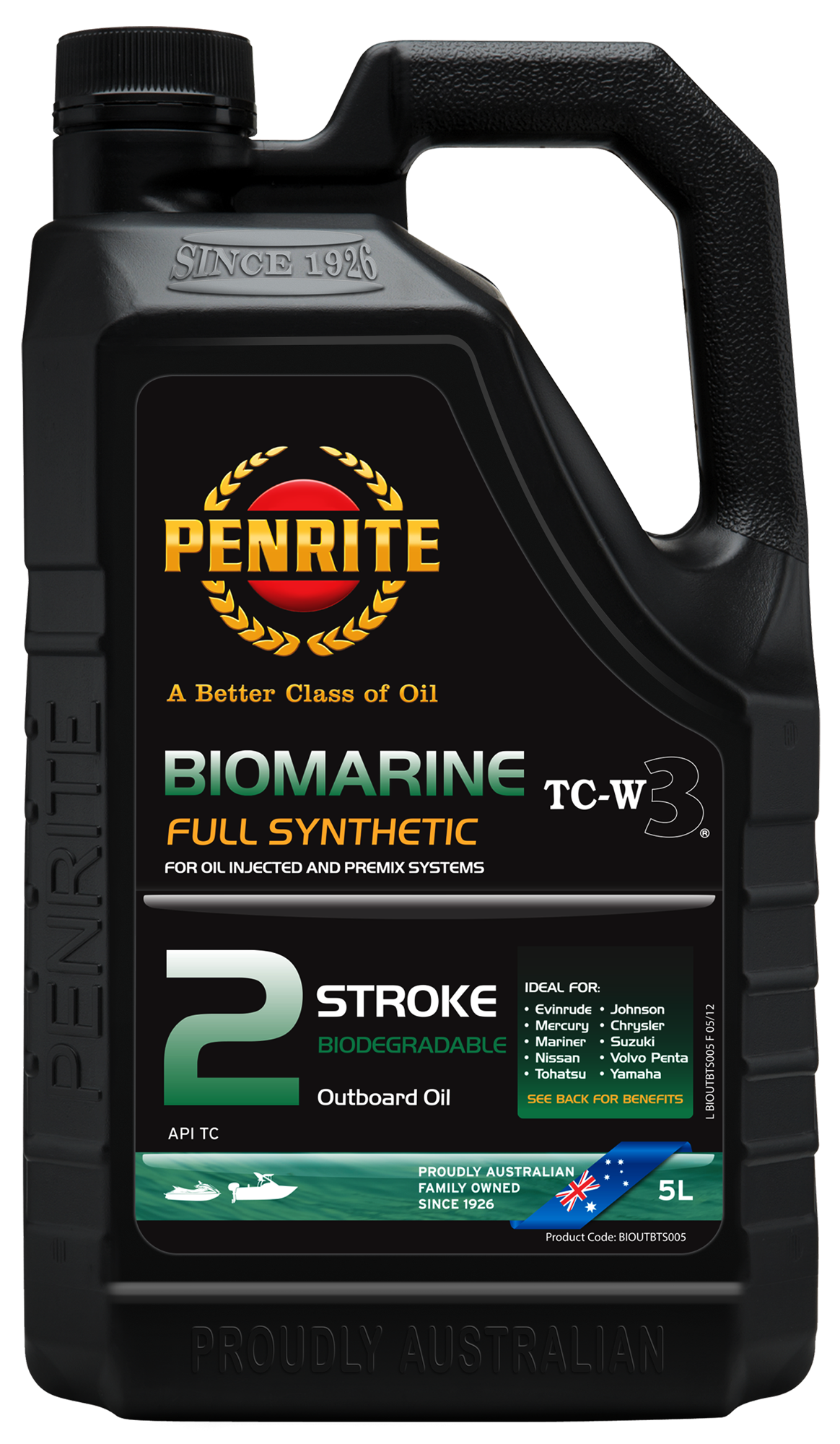 Biomarine Outboard 2 Stroke Oil (Full Syn.) 5L - Penrite 4 X 5 Litre (Carton Only)