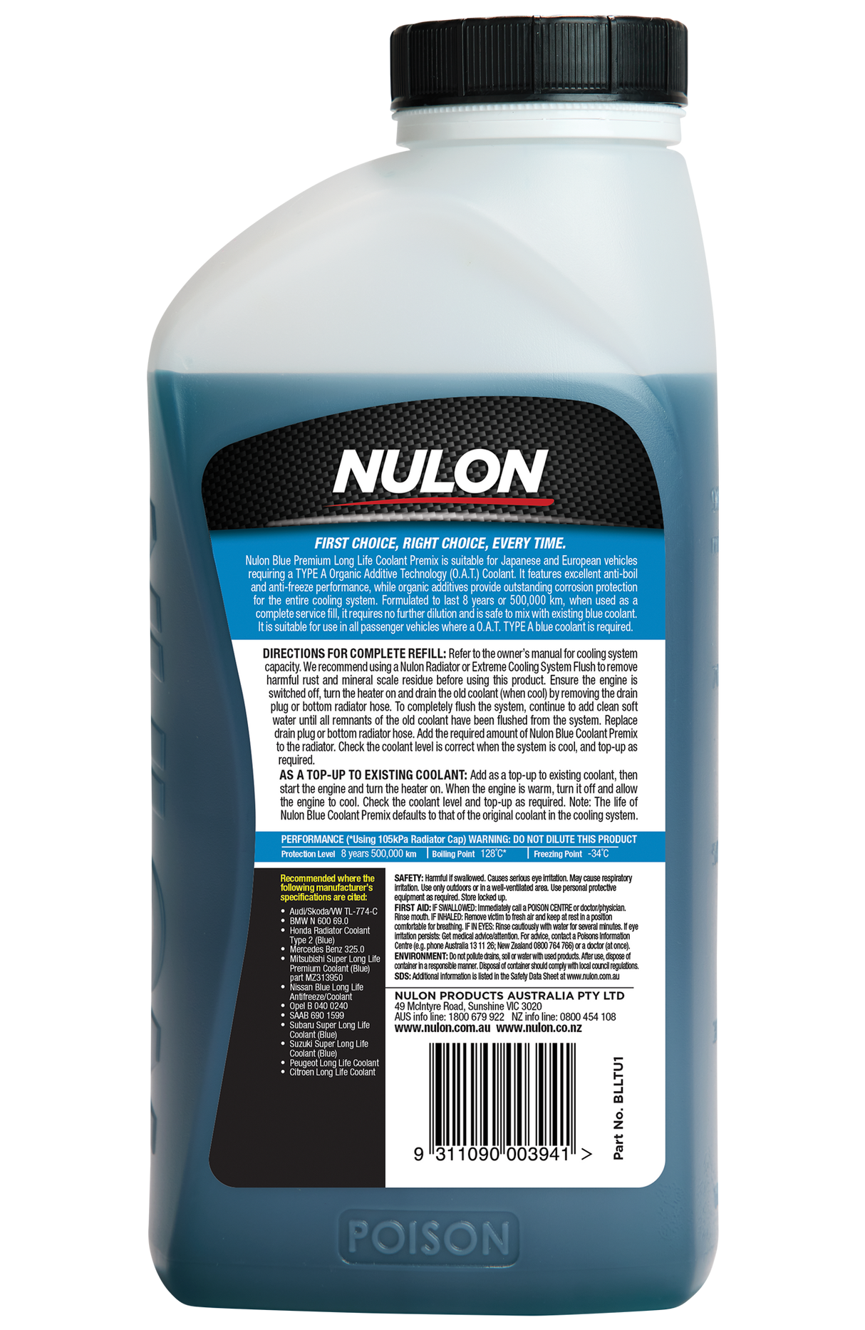 Blue Premium Long Life Coolant Premix - Nulon