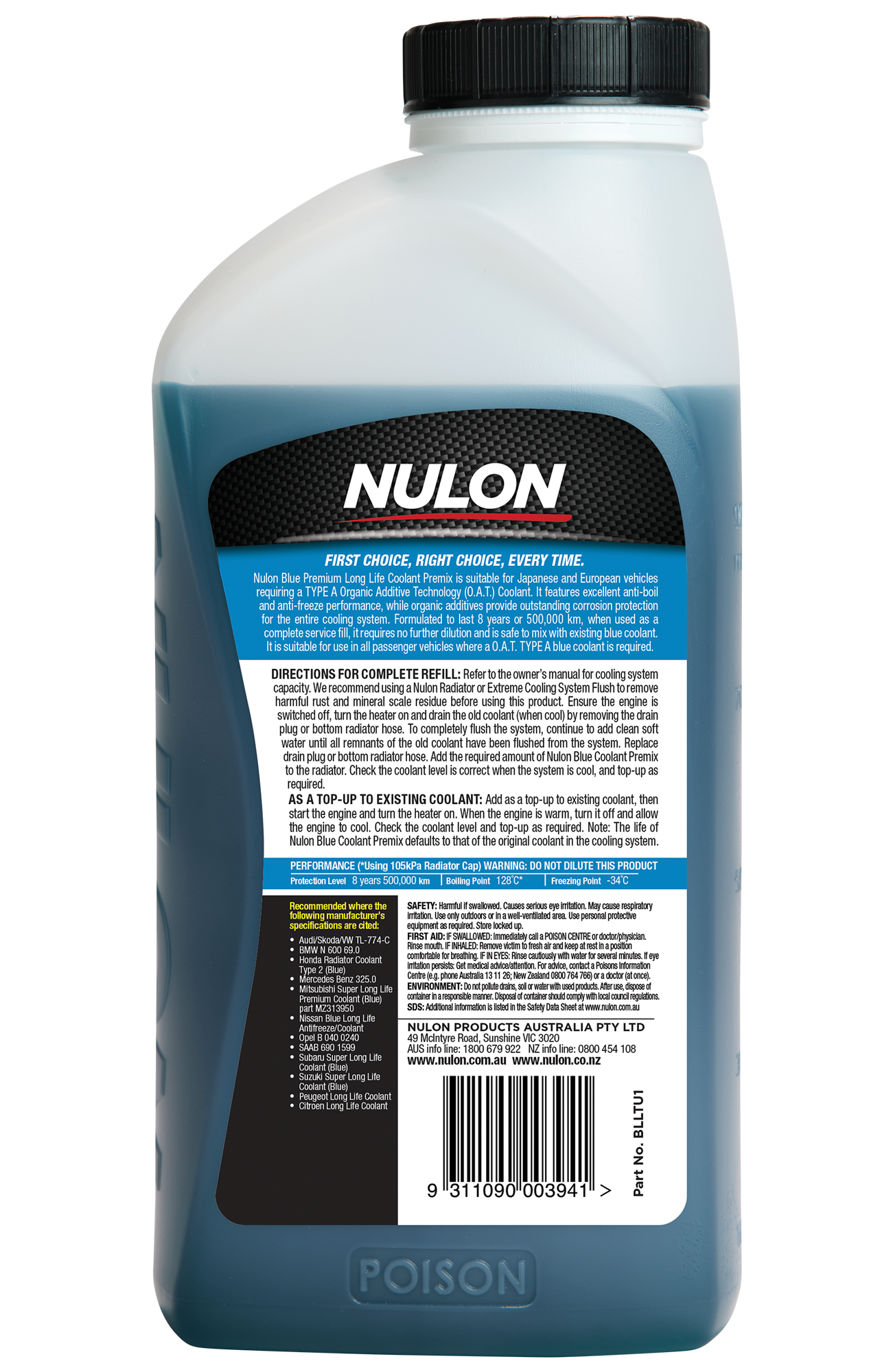 Blue Premium Long Life Coolant Premix - Nulon