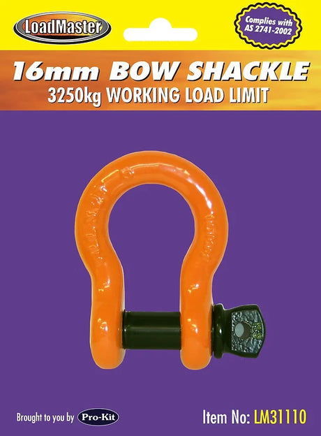 Bow Shackle 16mm & 19mm, All Markings/Orange Body & Black Pin - LoadMaster | Universal Auto Spares