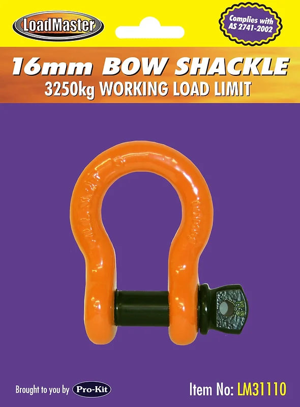 Bow Shackle 16mm & 19mm, All Markings/Orange Body & Black Pin - LoadMaster