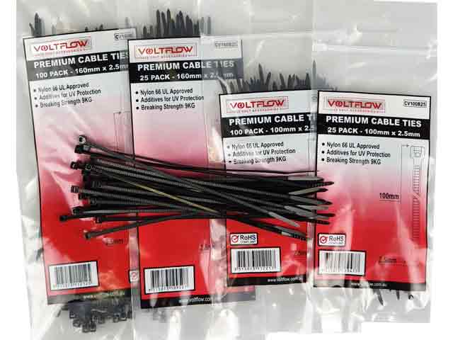 Black Cable Ties Including Sizes 100 x 2.5mm - Voltflow