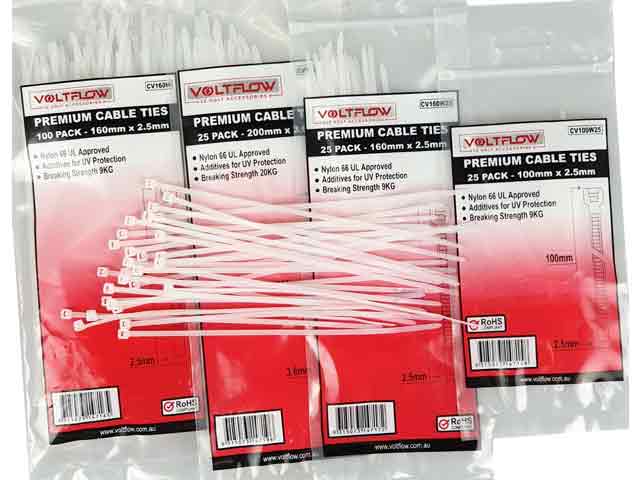 White Cable Ties Including Sizes 160 x 2.5mm - Voltflow