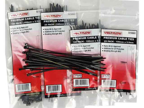 Black Cable Ties Including Sizes 300 x 4.8mm - Voltflow | Universal Auto Spares