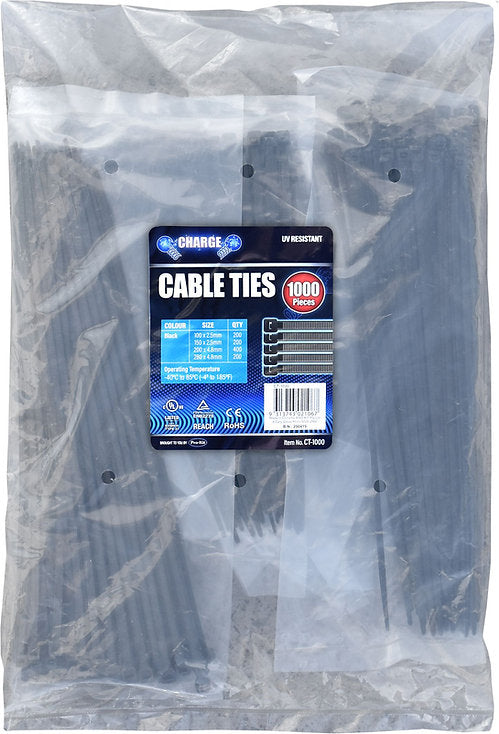 Cable Ties 1000 Piece Mixed Sizes Trade Pack - Charge