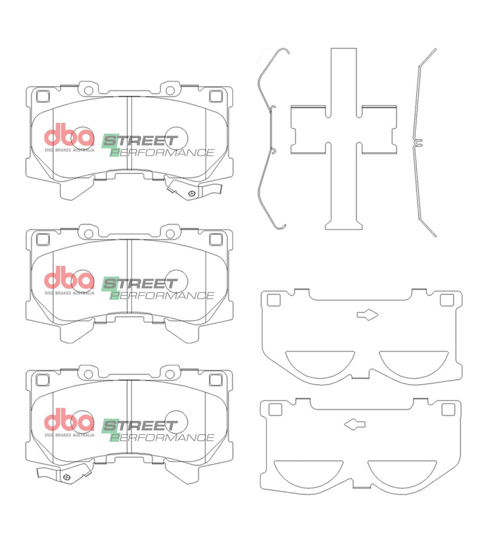 Sp Street Performance Brake Pads Toyota Landcruiser 300 Series 2022 -> Front With Shims Clips And Abutment Clips DB15077SP - DBA