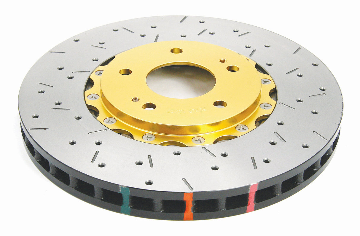 5000 Fully Assembled 2 Piece Gold Hat Xs Cross-Drill/Slotted Kp Mitsubishi Evo V-Ix 96-08 Front DBA52218GLDXS - DBA