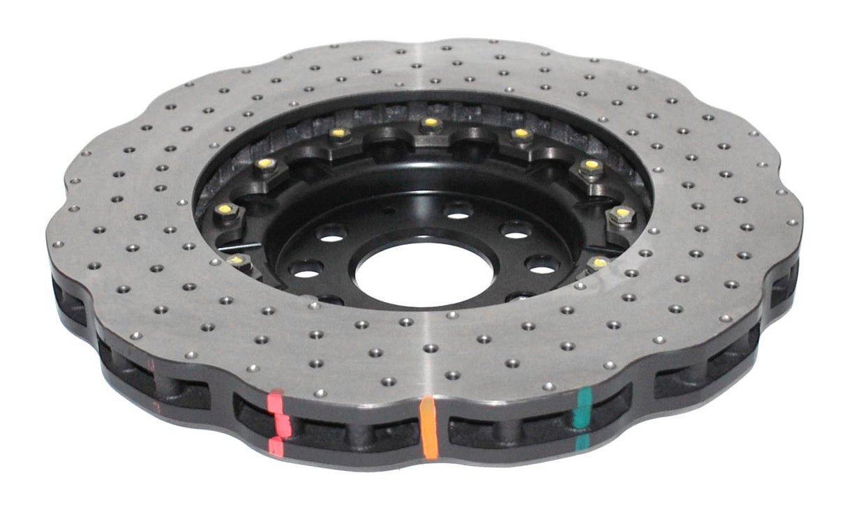 5000 Fully Assembled 2 Piece Black Anodised Hat Cross-Drill And Dimple Wave Disc Kp Volkswagen Golf Mk: 5&6 Front DBA52808WBLKXD - DBA