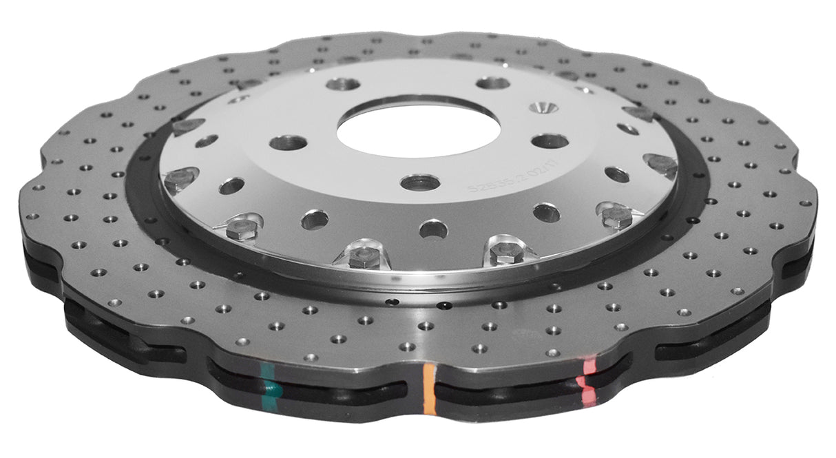 5000 Fully Assembled 2 Piece Clear Anodised Hat Cross-Drill And Dimple Wave Disc Kp Audi RS4 RS5 Rear DBA52835WSLVXD - DBA