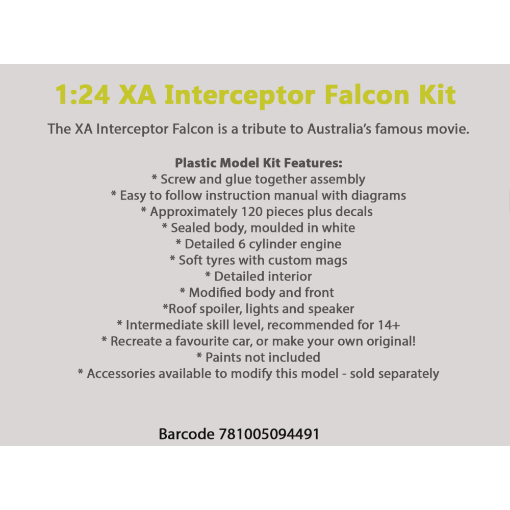 Ford Falcon XA Interceptor Plastic Model Car Kit 1:24 Scale Collectible - Diecast Models