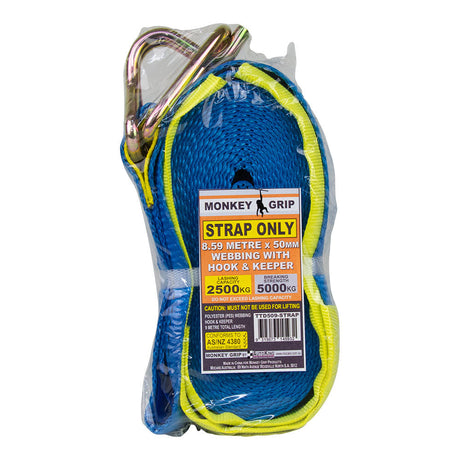 Transport Tie Down Replacement Strap Hook & Keeper 8.59M x 50mm - Monkey Grip