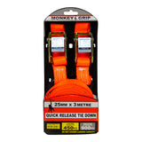 Quick Release Cam Buckle Tie Down 450KG Capacity 3M x 25mm - Monkey Grip | Universal Auto Spares