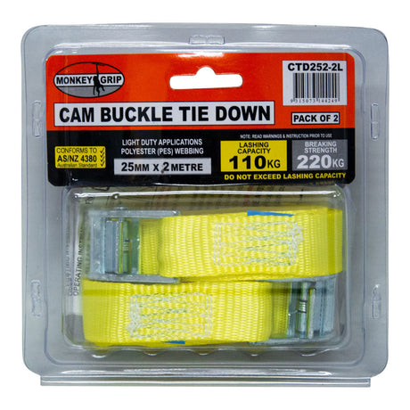 2 Piece Quick Release Cam Buckle 25mm x 2m 110kg - Monkey Grip
