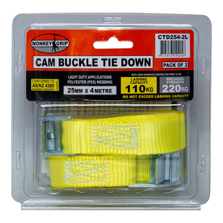 2 Piece Quick Release Cam Buckle 25mm x 4m 110kg - Monkey Grip