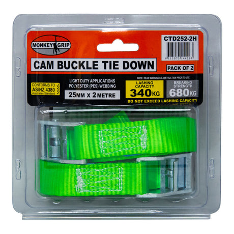 2 Piece Quick Release Cam Buckle 25mm x 2m 340kg - Monkey Grip | Universal Auto Spares