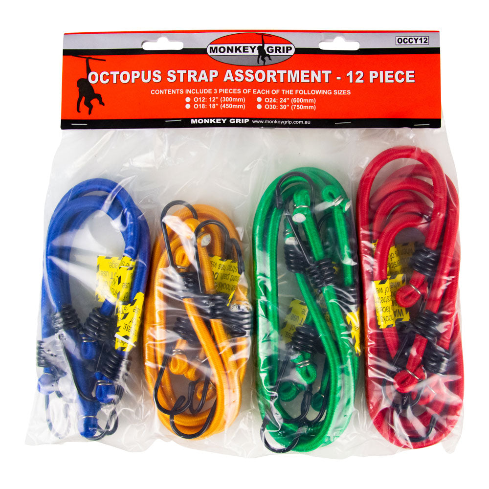 Monkey Grip Octopus/Bungee Strap Assortment 12 Pack - Monkey Grip